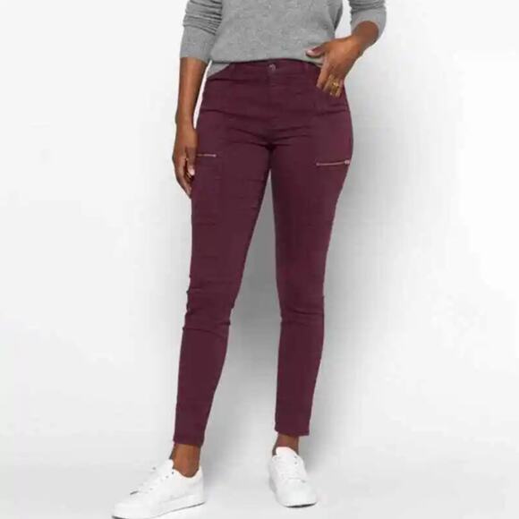 Pistola Zip Pocket Hannah Cargo Skinny Moto Jeans Burgundy Size 31 - Picture 1 of 9